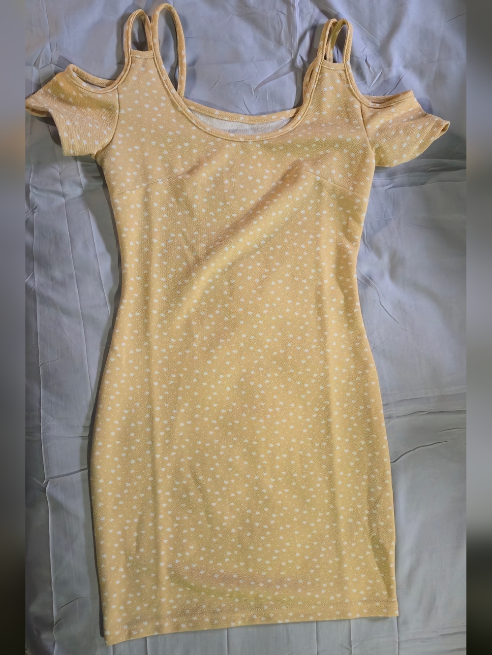 Yellow Dot Cold-Shoulder Bodycon Dress